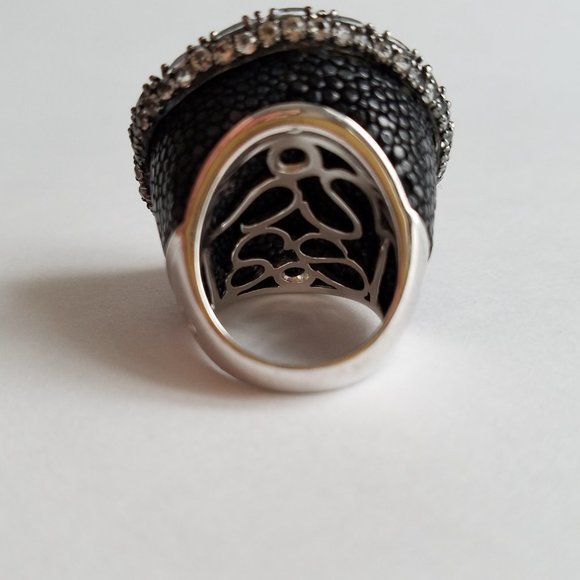 Women's Silver 925 Aquamarine Black Onyx Stingray Skin Snake Ring Size 8 - Picture 6 of 15